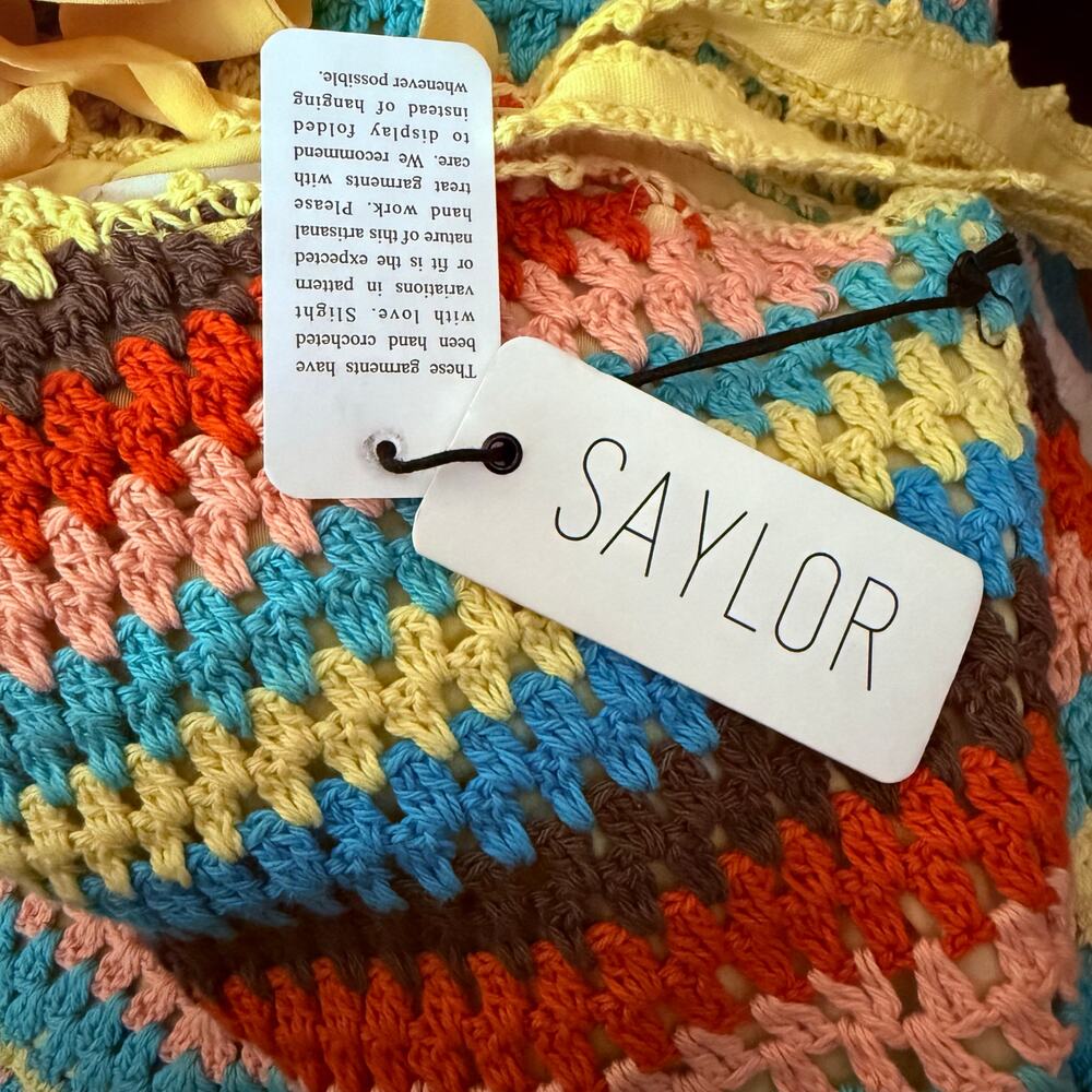 SAYLOR crochet Ronnie SET tank top and skirt chevron knit multicolored L large - Picture 8 of 14